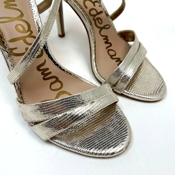 SAM EDELMAN Alisandra Metallic Leather Strappy Sandal Heel Women's Size 8.5 NEW - Picture 1 of 10